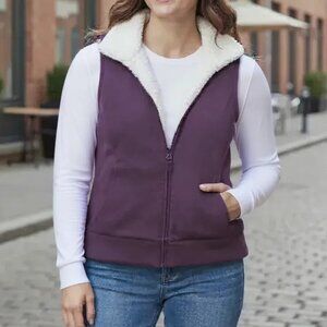 L.L. Bean | Purple Embroidered Fleece Front Zip Insulated Vest